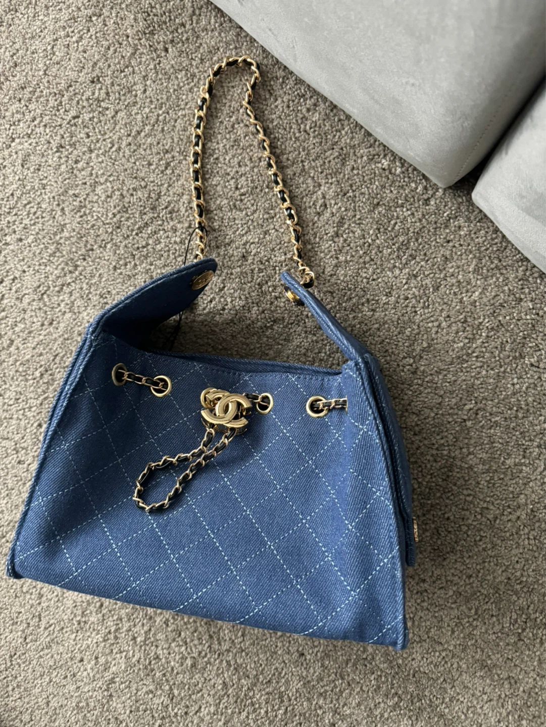 Cс Denim Quilted Chain Shoulder Bag - photo 2