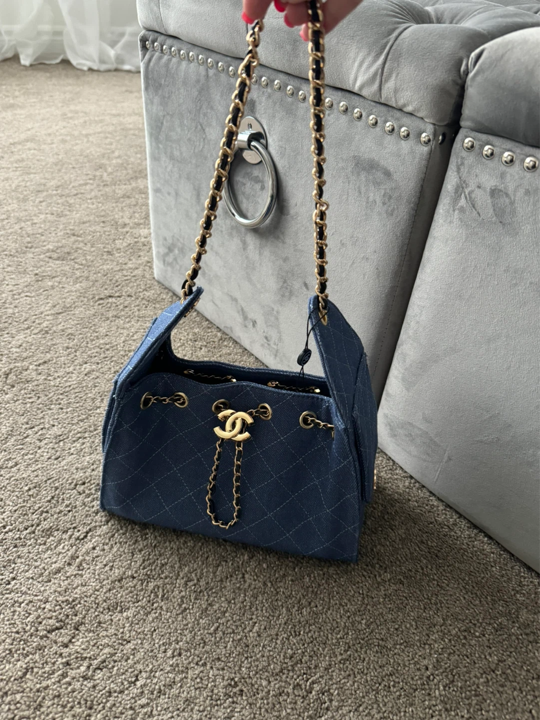 Cс Denim Quilted Chain Shoulder Bag
