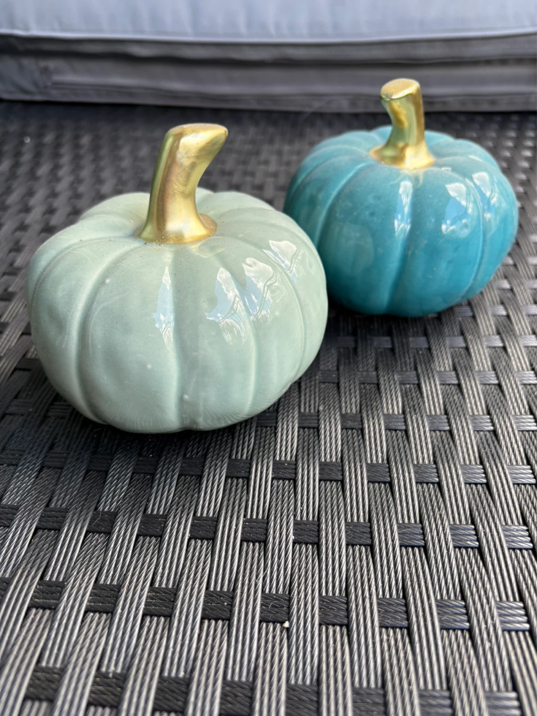 Set of 2 decorative Pumpkins - Mint Green & Teal - photo 2