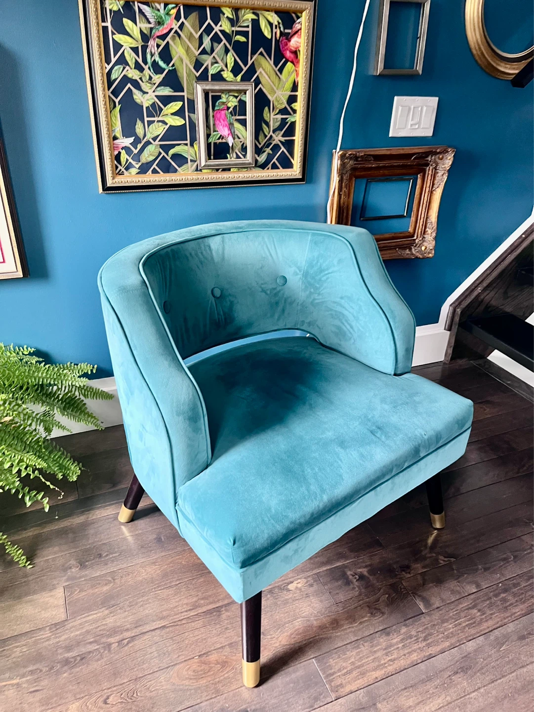 Mid century modern barrel Teal Velvet Accent chair - photo 2