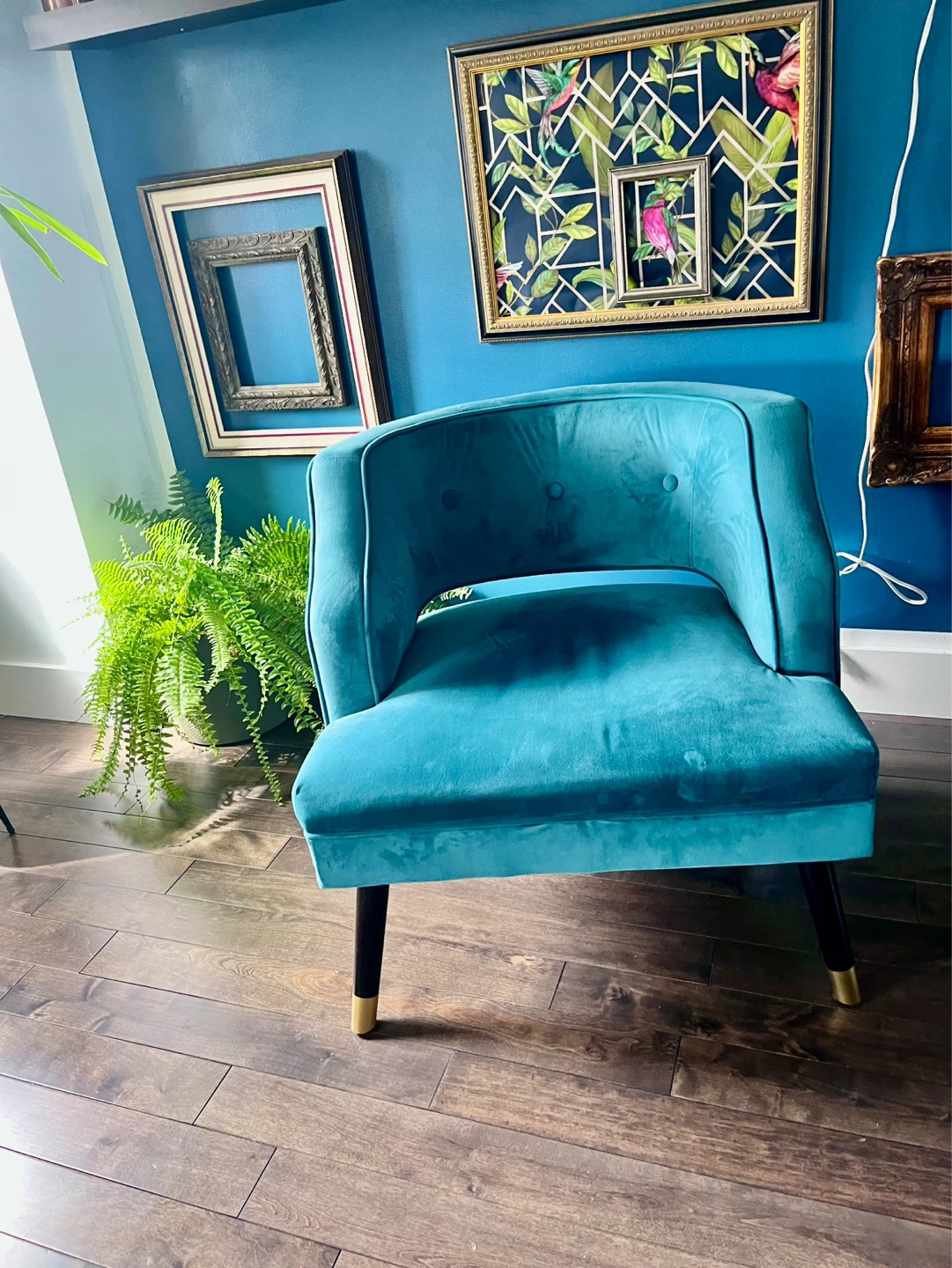 Mid century modern barrel Teal Velvet Accent chair - photo 4