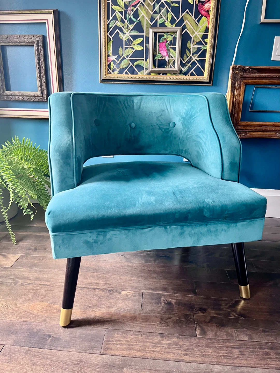 Mid century modern barrel Teal Velvet Accent chair