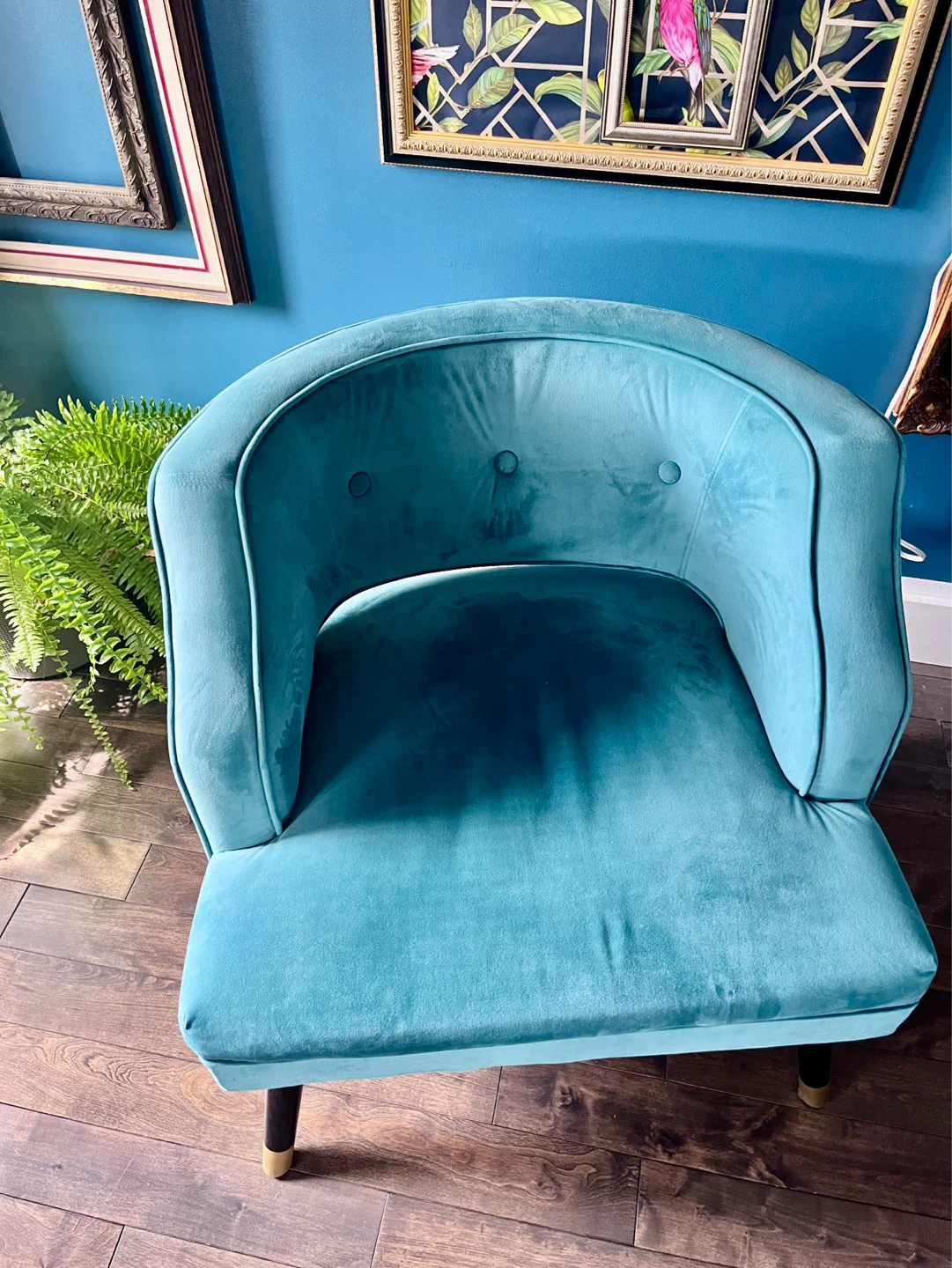 Mid century modern barrel Teal Velvet Accent chair - photo 3