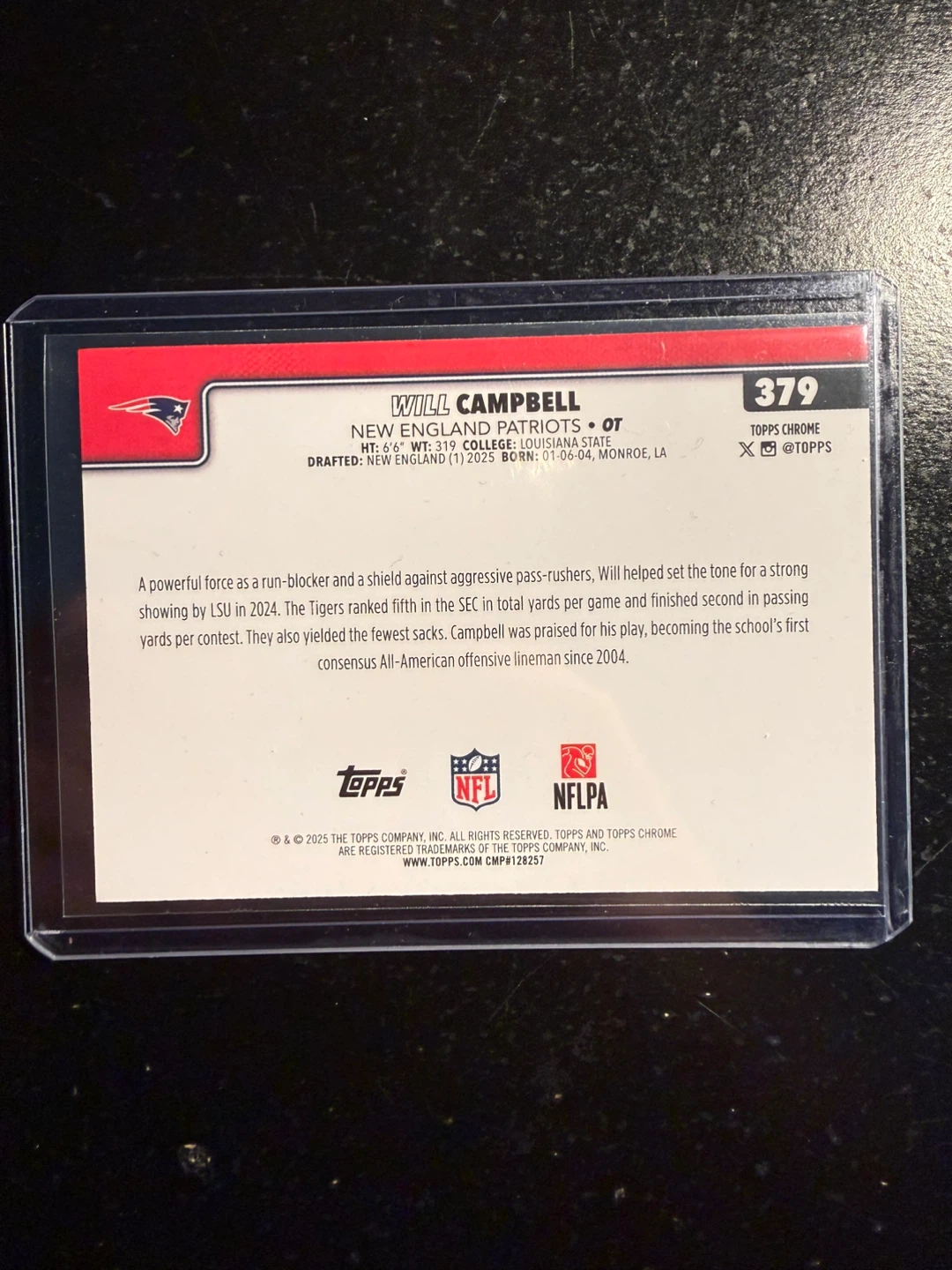 2024 Topps Chrome Will Campbell RC #379 New England Patriots OT - photo 2