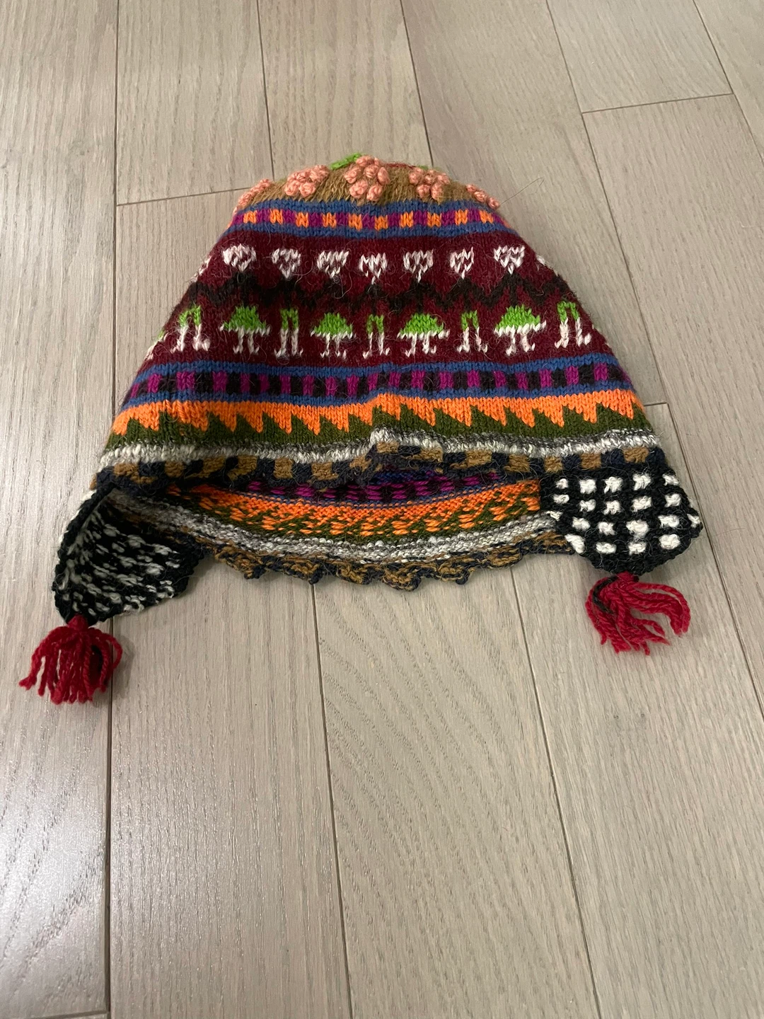 Hand-knit Patterned Winter Hat with Ear Flaps