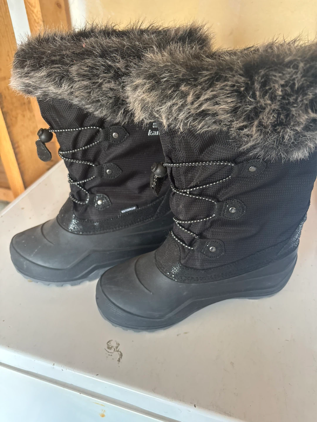 Kamik Black Waterproof Snow Boots with Fur Trim