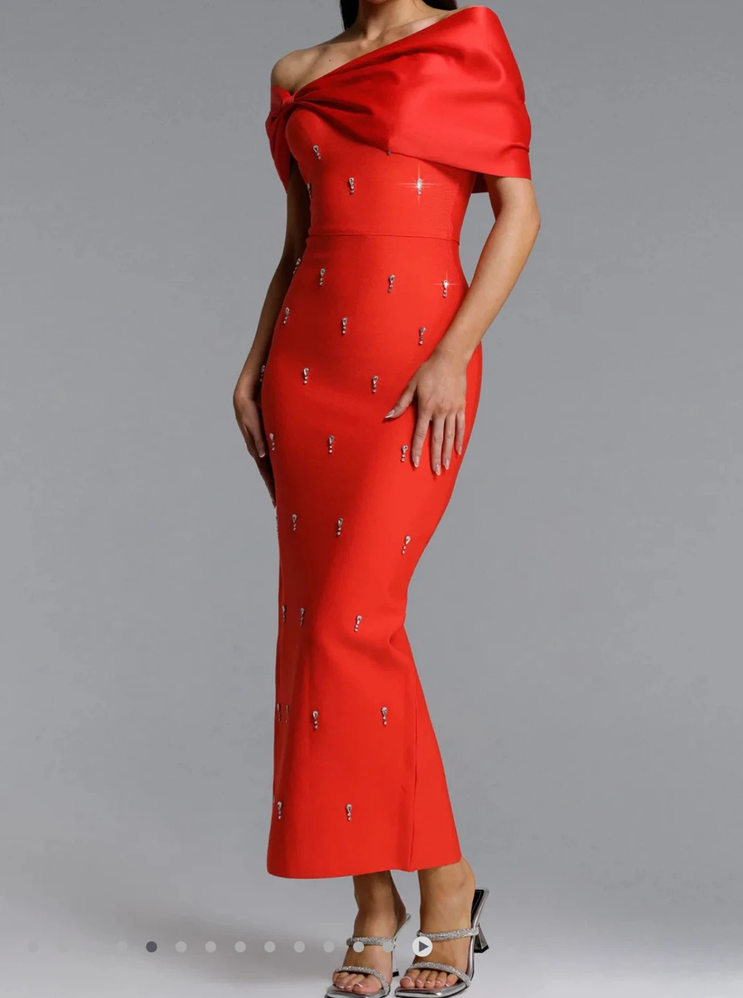 New Gorgeous One Shoulder Diamond Bow Maxi Dress - photo 2