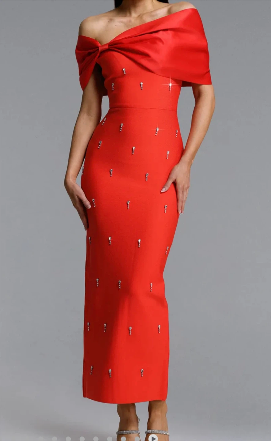 New Gorgeous One Shoulder Diamond Bow Maxi Dress - photo 4