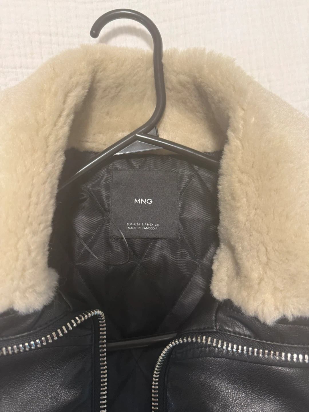 MNG Black Faux Leather Bomber Jacket with Fur Collar - Size S - photo 4