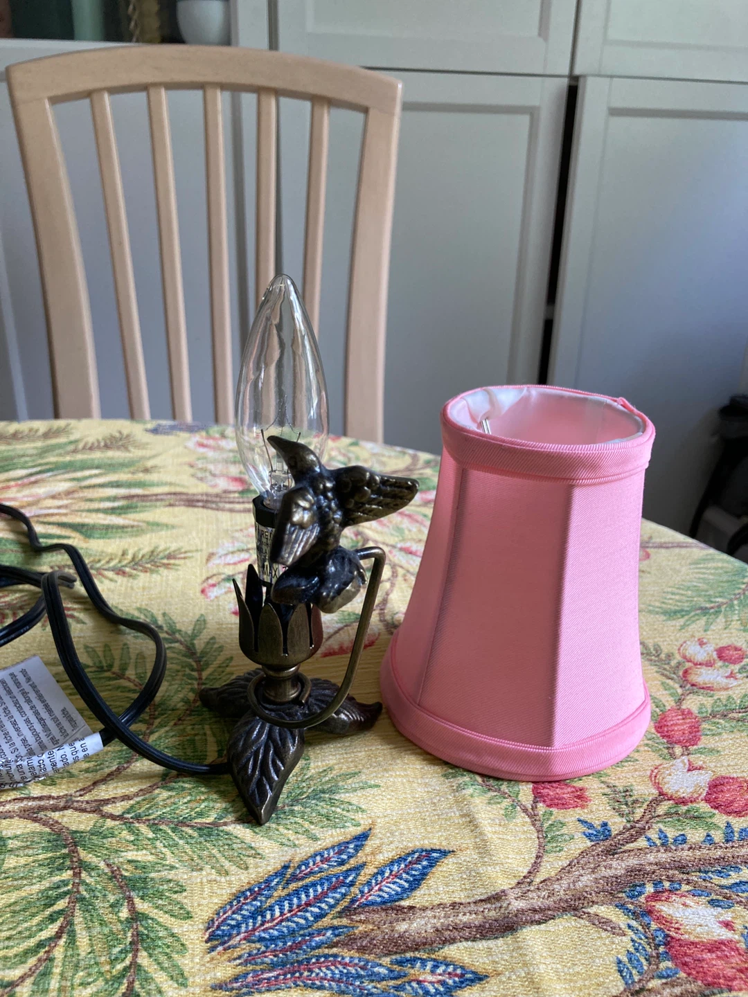 Table Lamp with Pink Shade and Bird Accent - photo 2