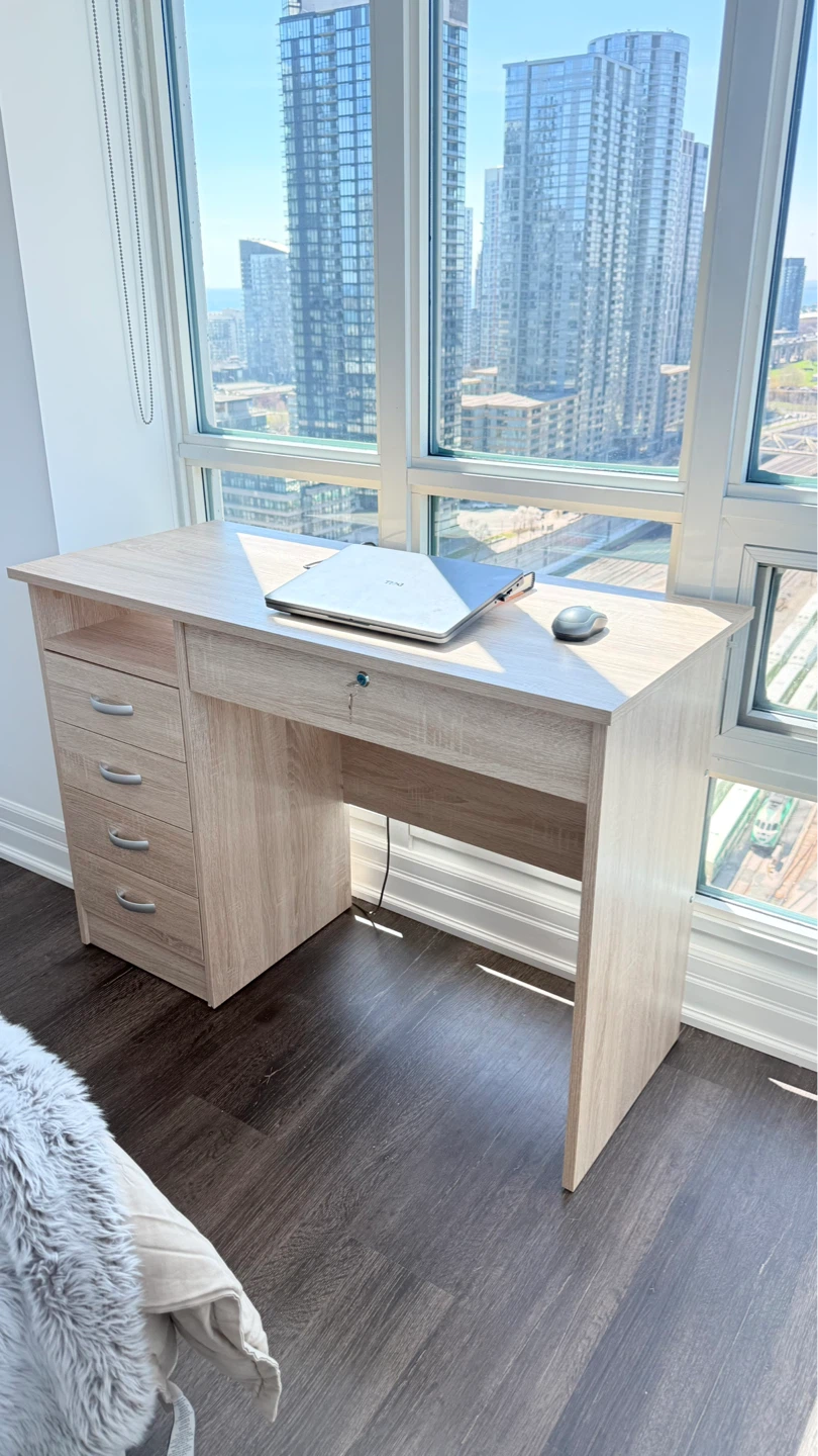 Light Oak Effect Desk with Drawers - photo 2