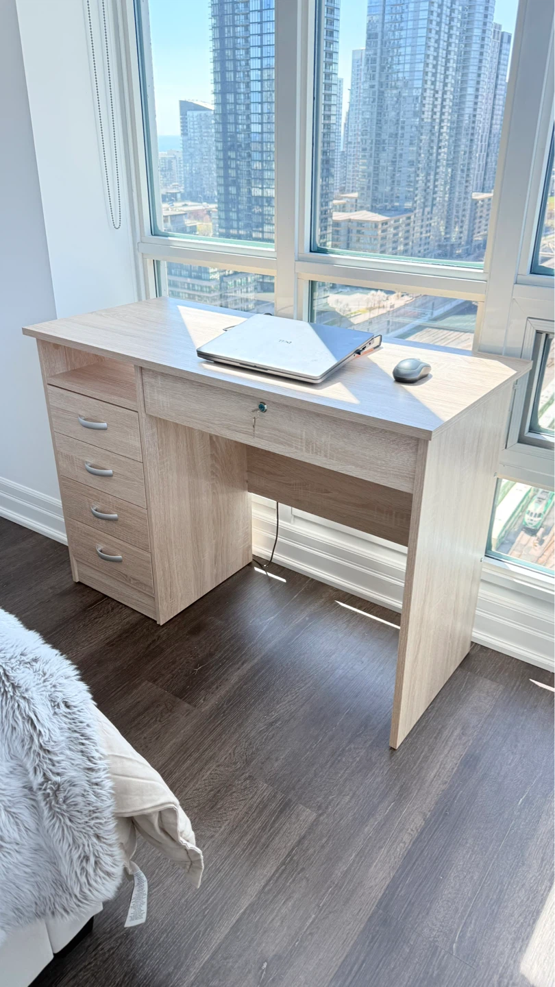 Light Oak Effect Desk with Drawers - photo 3