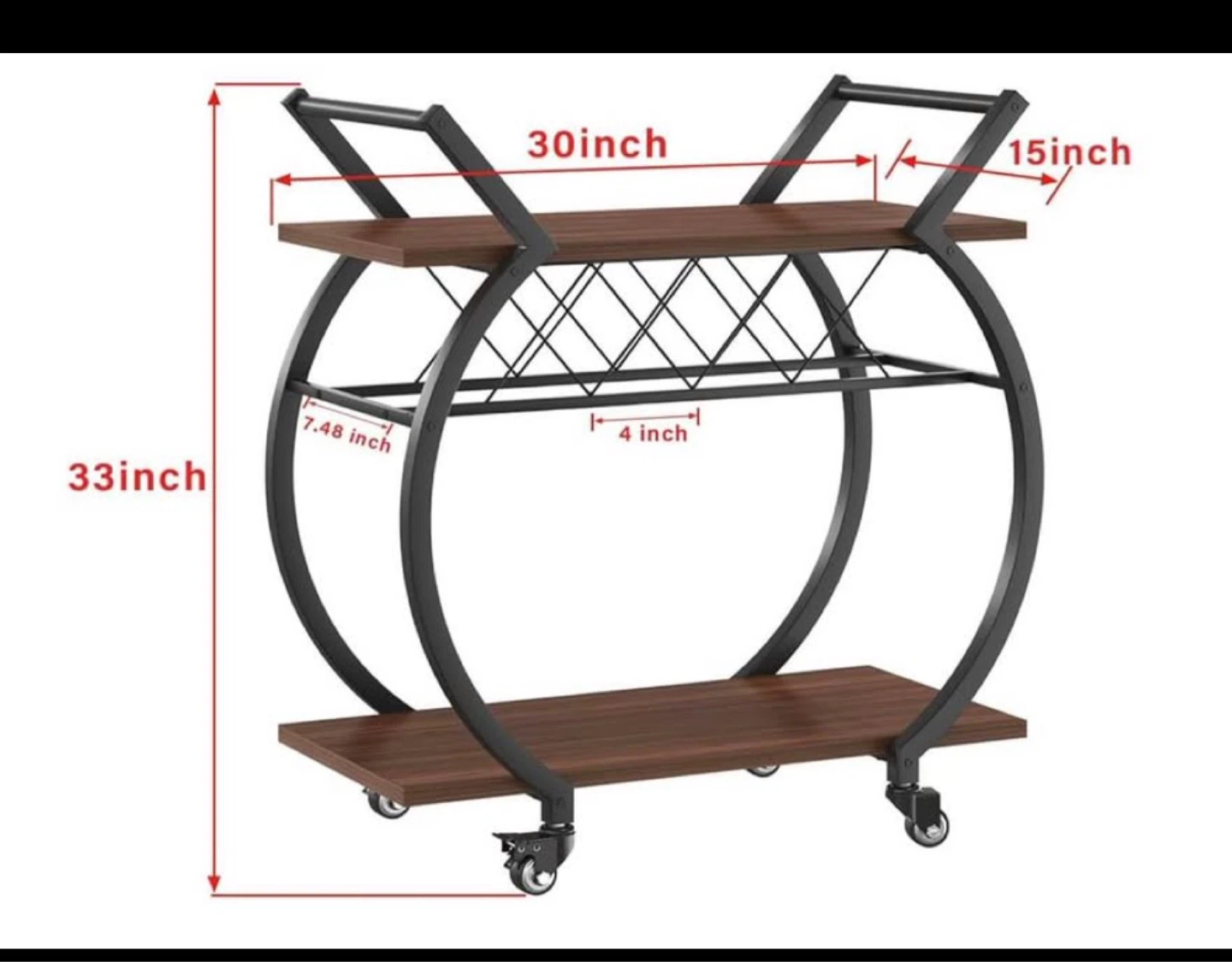 Rustic Wood and Metal Bar Cart with Wheels