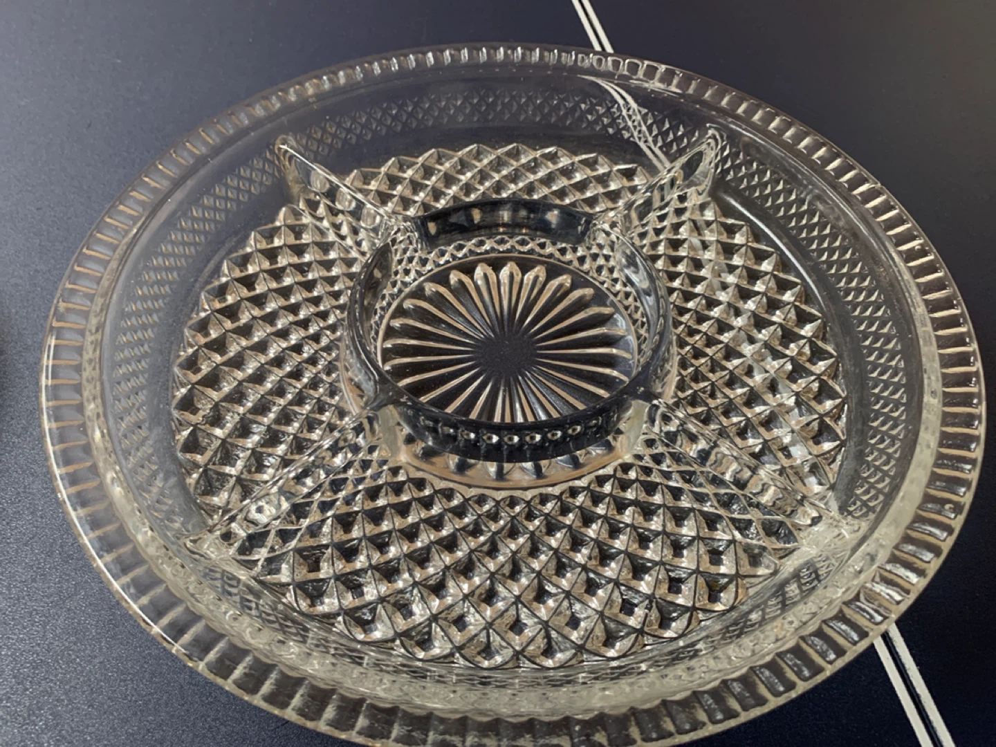 Glass Divided Serving Platter with Center Dip Bowl