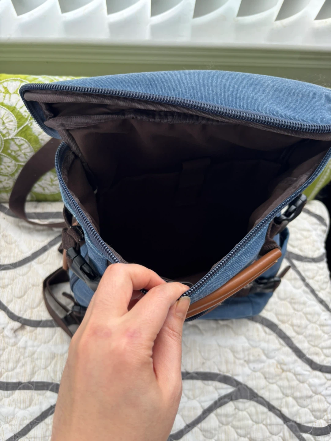 Blue Canvas Backpack with Brown Leather Accents - photo 3