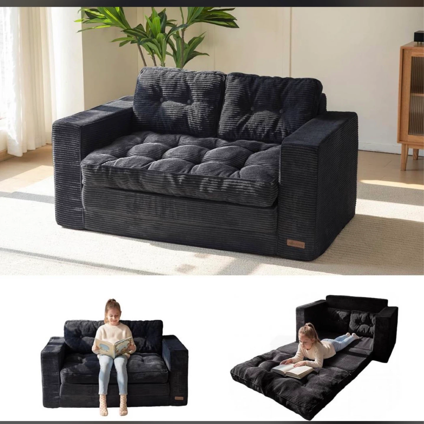 Black Corduroy Convertible Sofa Bed