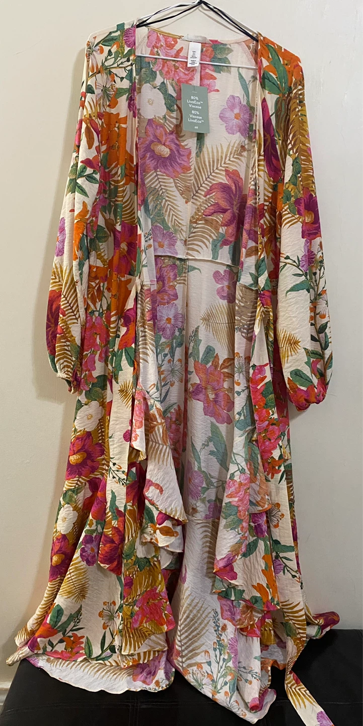 H&M Floral Print Long Sleeve Wrap Dress - Size S - photo 2