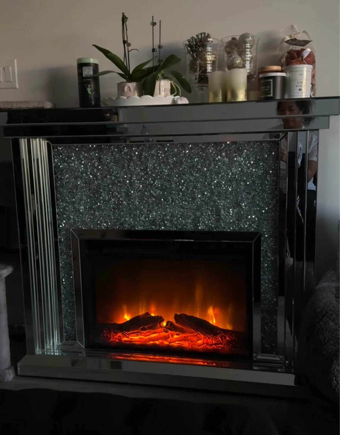 Glam Mirrored Electric Fireplace