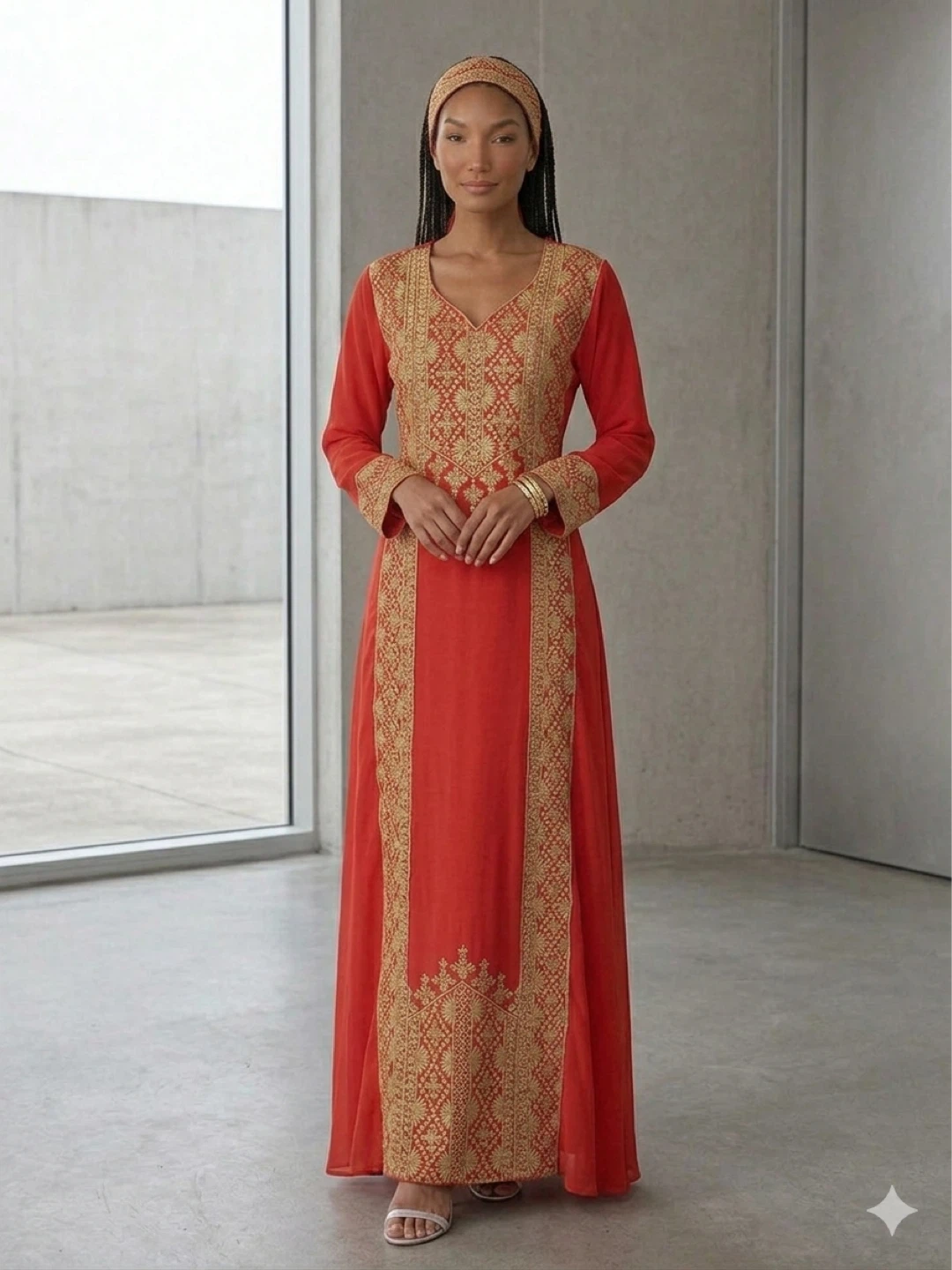 Red Kaftan with Gold Embroidery