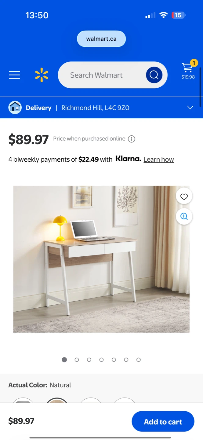 Walmart Desk - Natural Wood Top with White Frame - photo 2