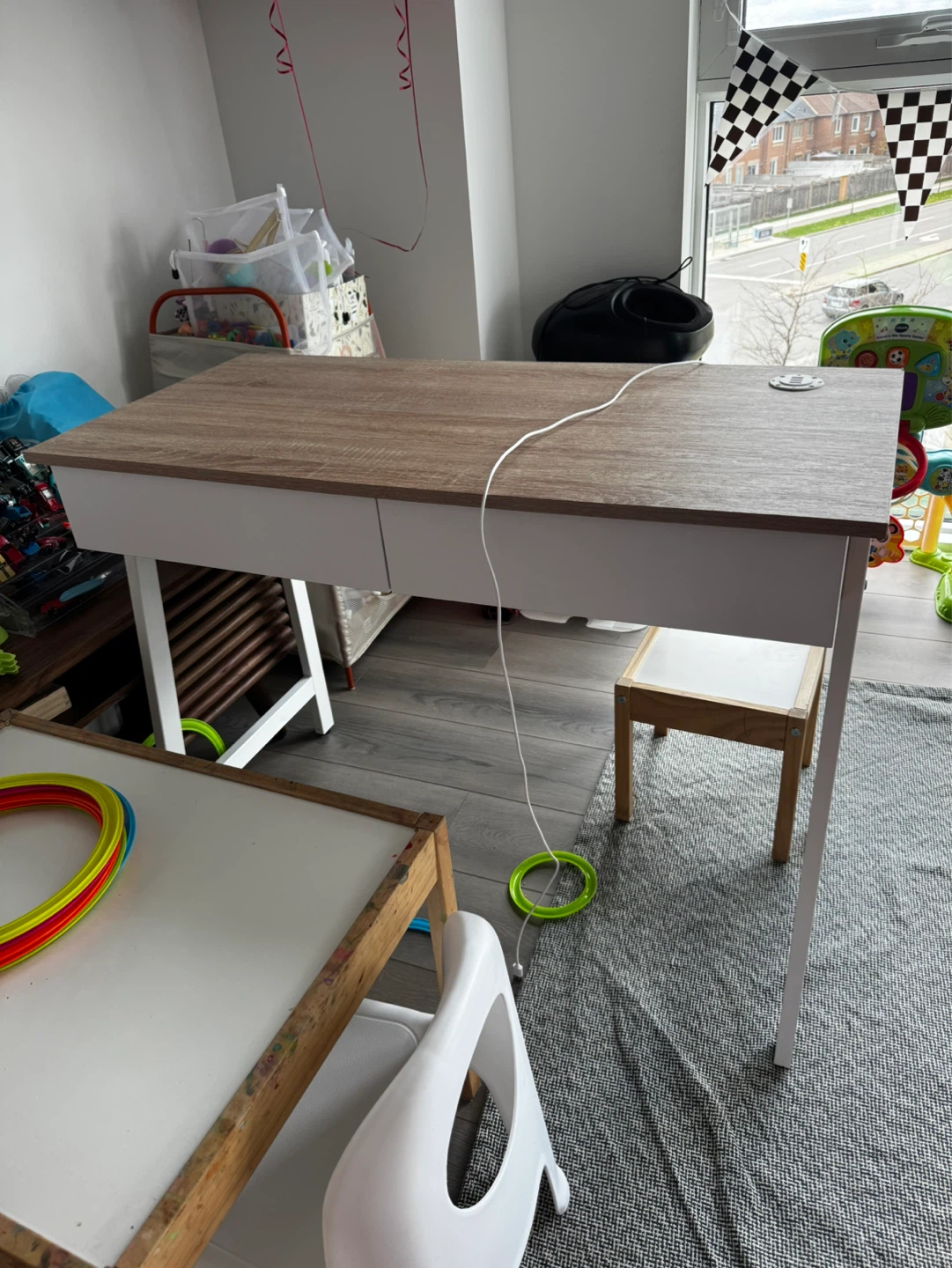 Walmart Desk - Natural Wood Top with White Frame