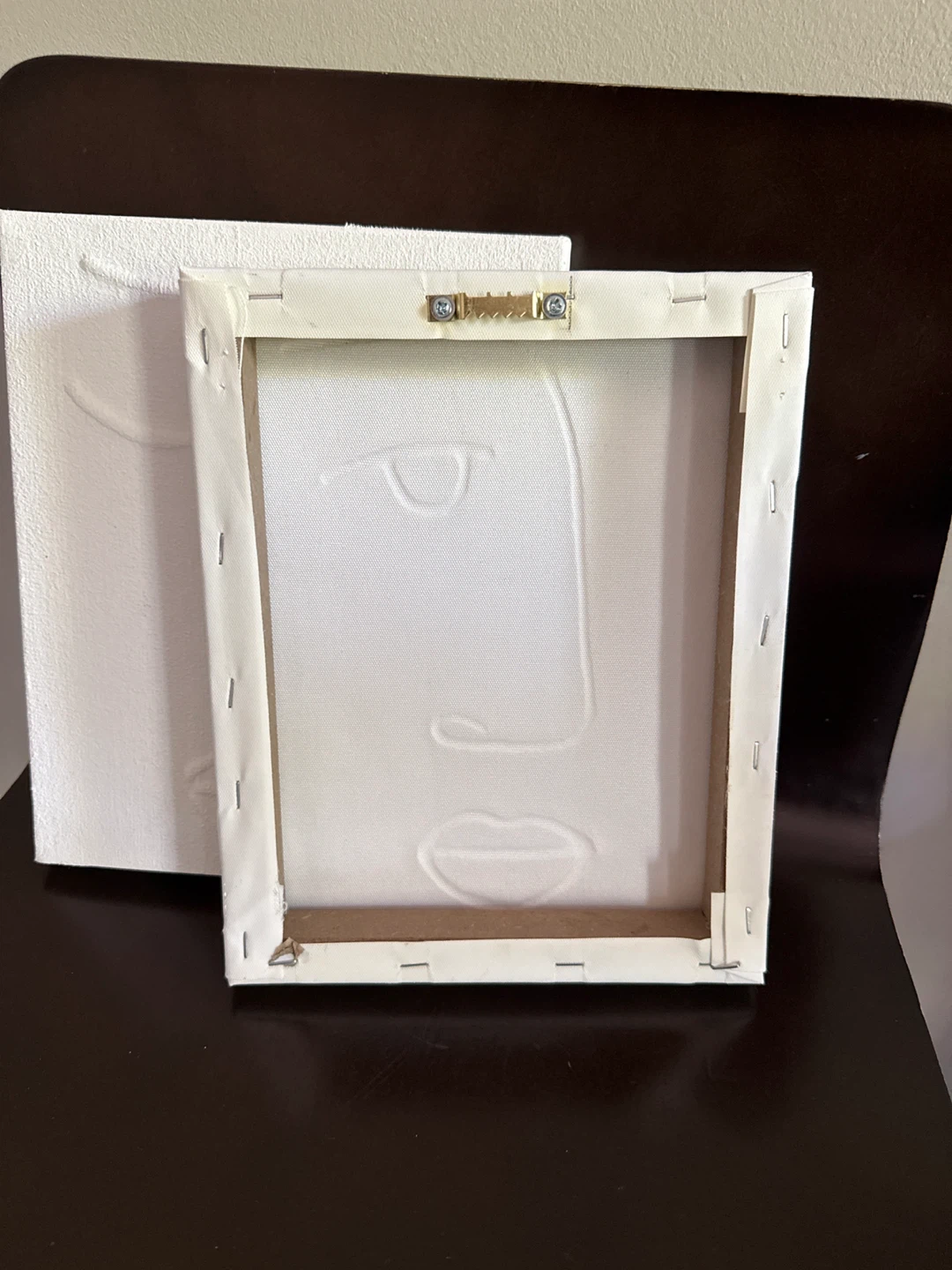Set of 2 White Embossed Line Art Canvas Wall Art Faces - photo 2