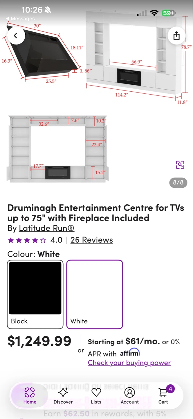 Entertainment Centre with Fireplace - White - photo 5