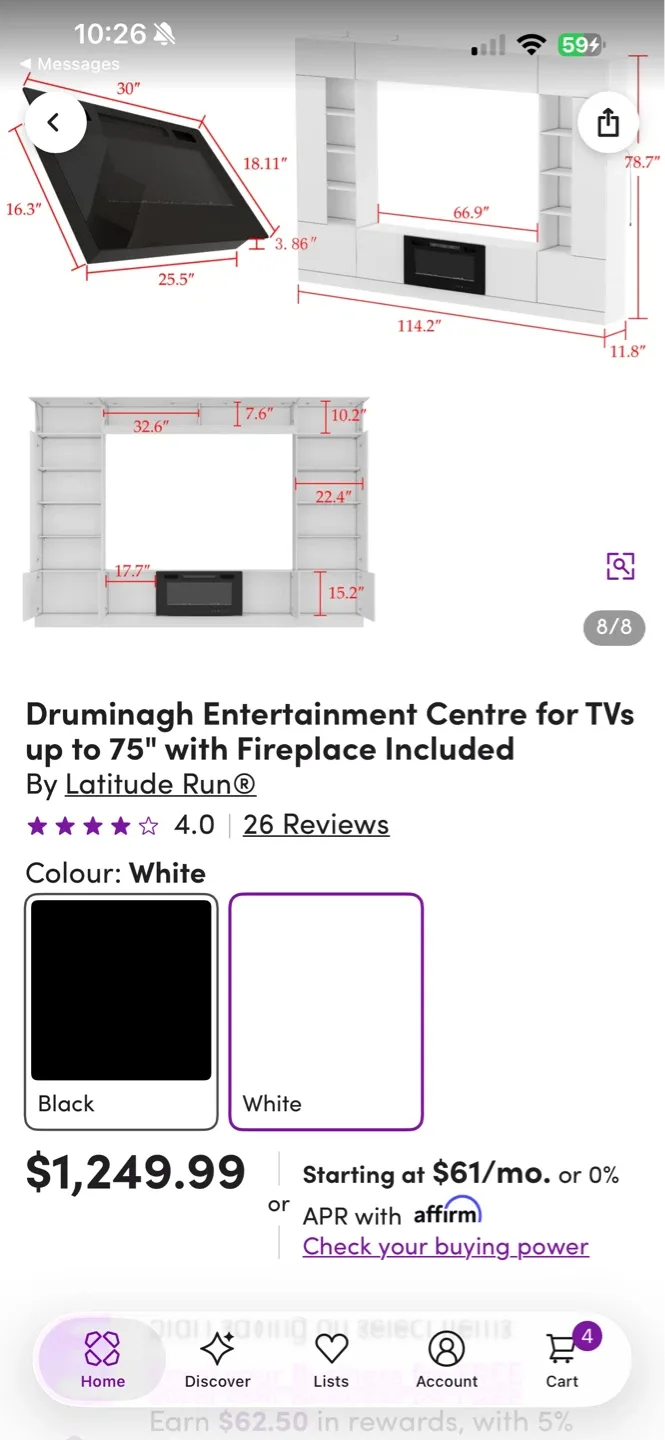 Entertainment Centre with Fireplace - White - photo 5