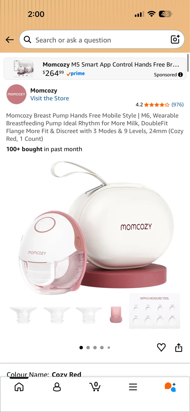 Momcozy M6 Hands Free Breast Pump - Cozy Red
