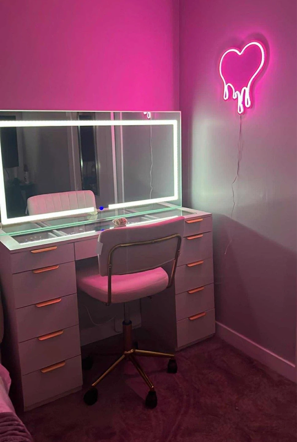 Vanity Desk with Lighted Mirror and Stool - photo 2