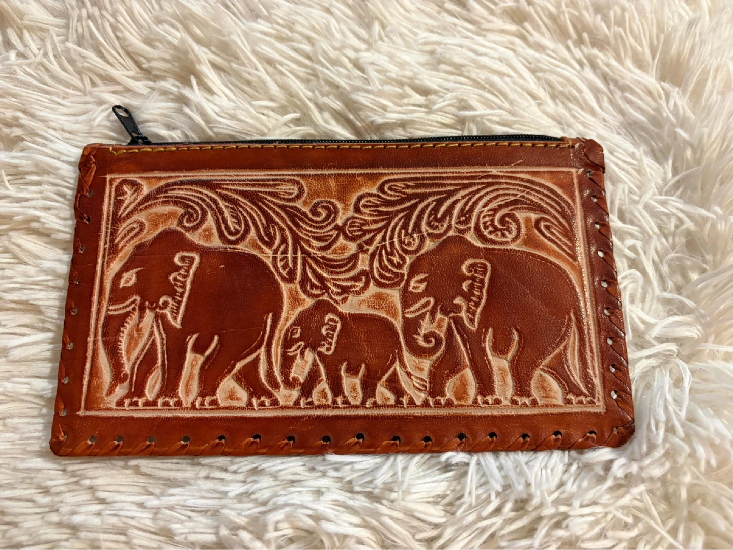Embossed Leather Zipper Pouch