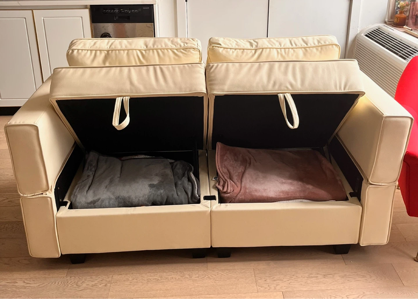 Cream Two-Seater Sofa with Hidden Storage