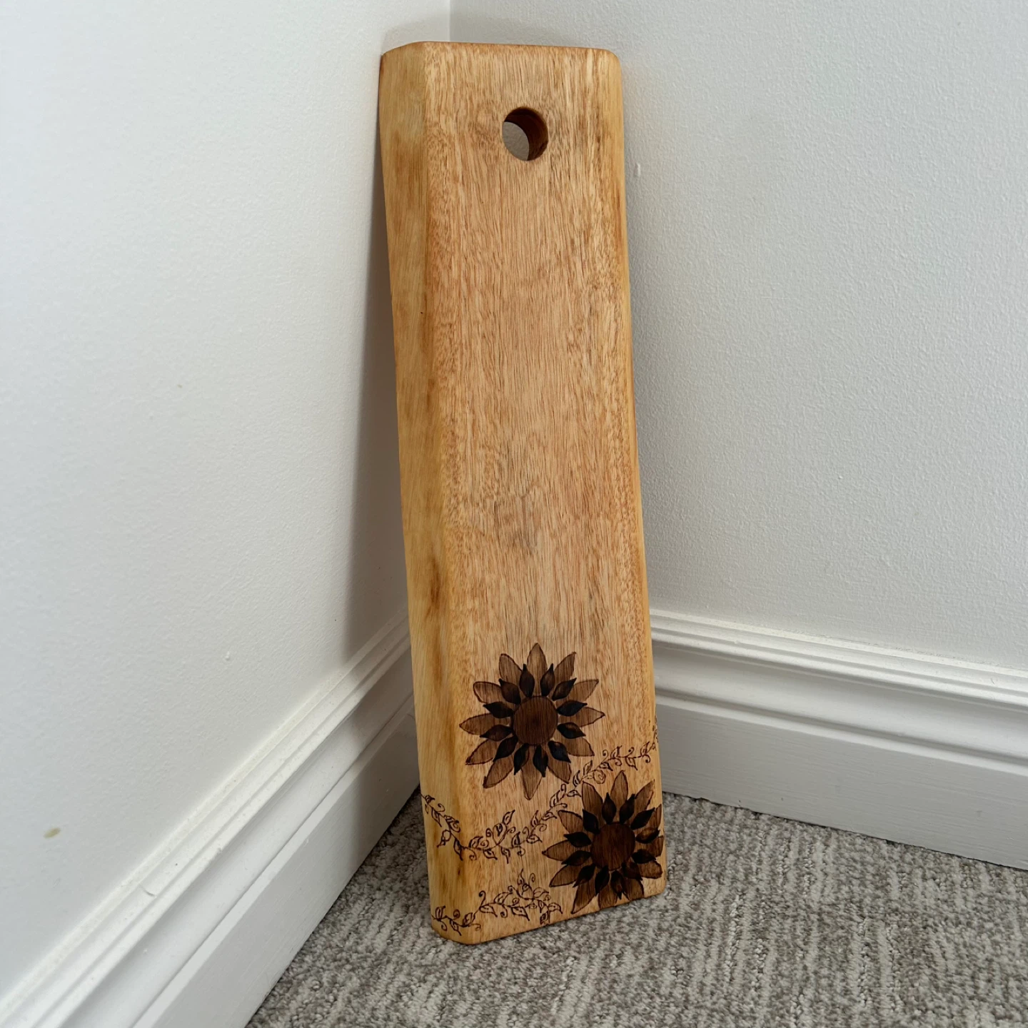 Live Edge Sunflower Wood Burned Cutting Board