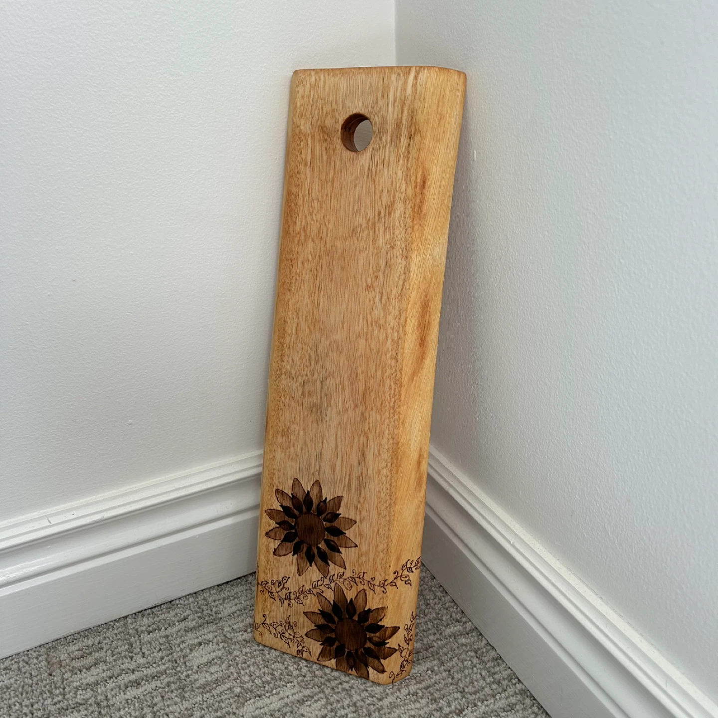 Live Edge Sunflower Wood Burned Cutting Board - photo 4