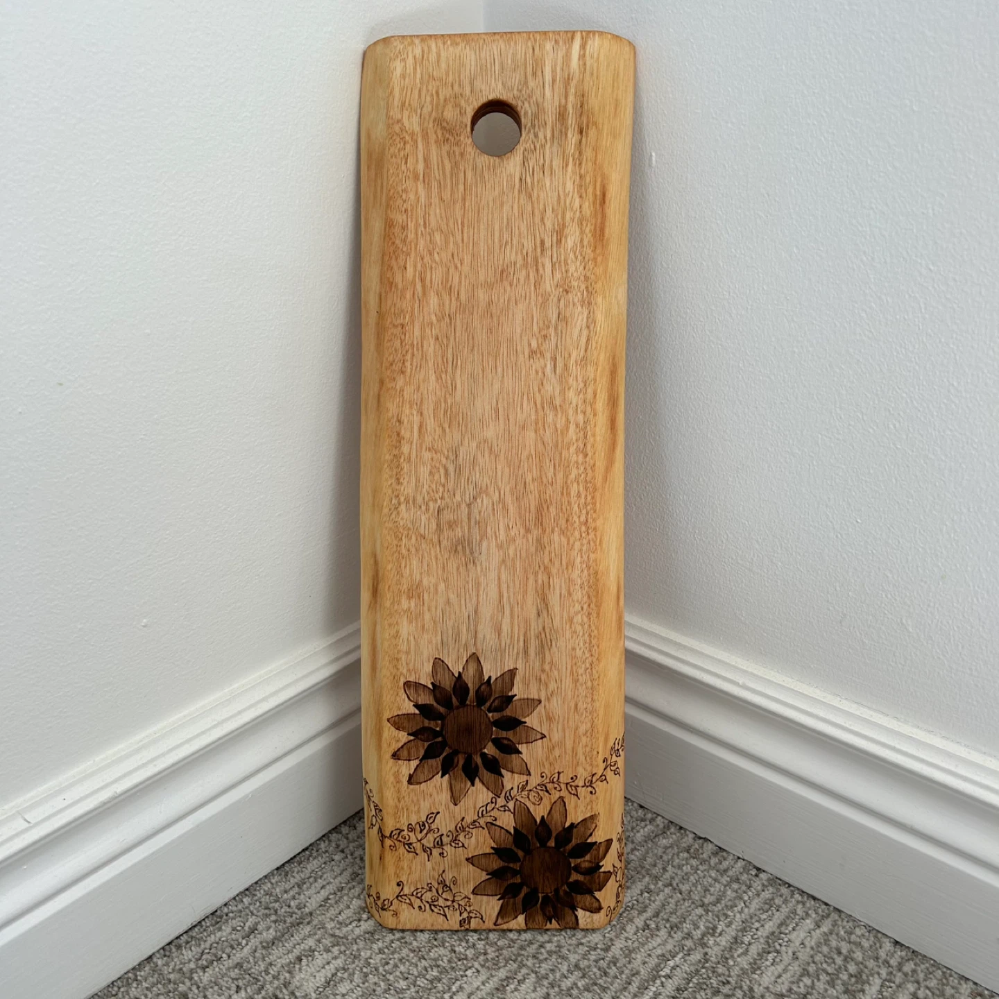 Live Edge Sunflower Wood Burned Cutting Board - photo 3