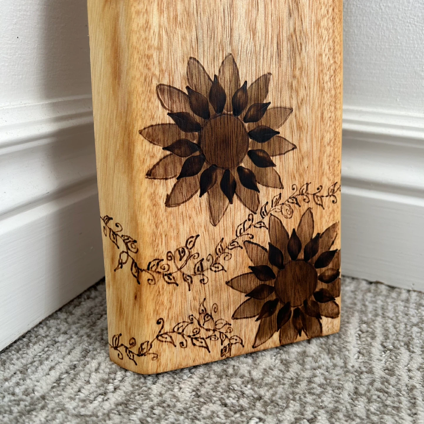 Live Edge Sunflower Wood Burned Cutting Board - photo 2