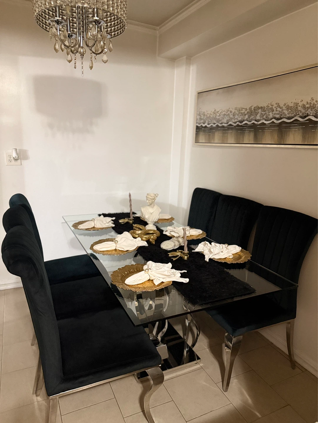 Glass Dining Table with 6 Black Chairs - photo 4