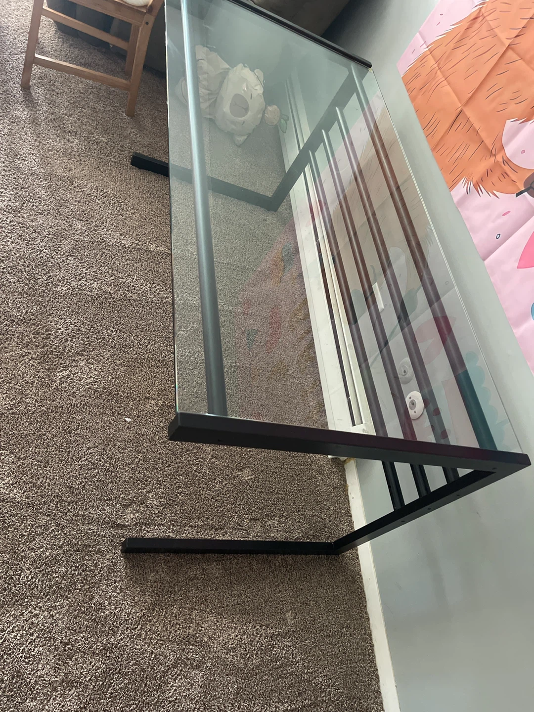 Glass Top Desk with Black Metal Frame - photo 2