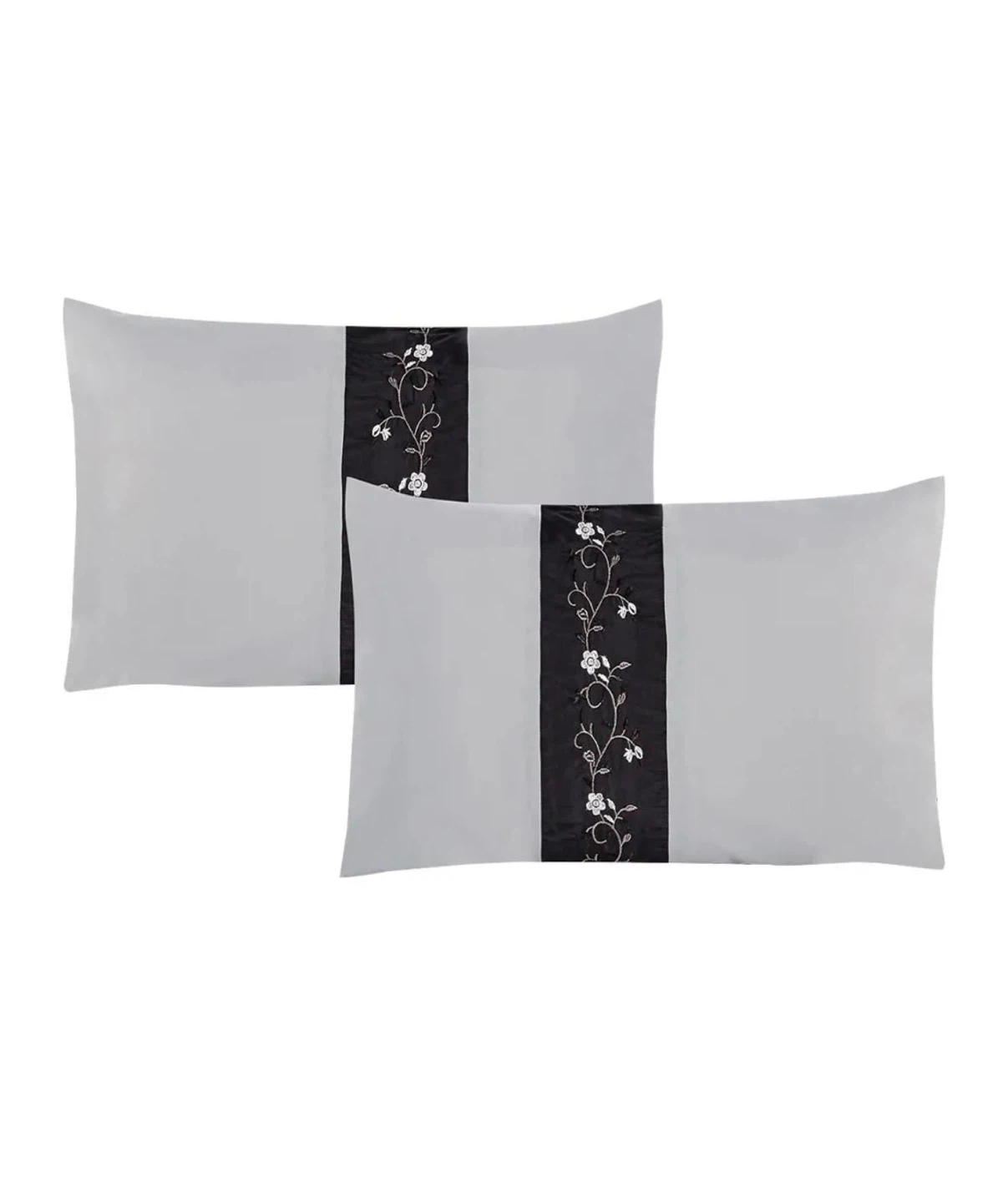 Black and White Striped Bedding Set with Floral Embroidery - photo 4