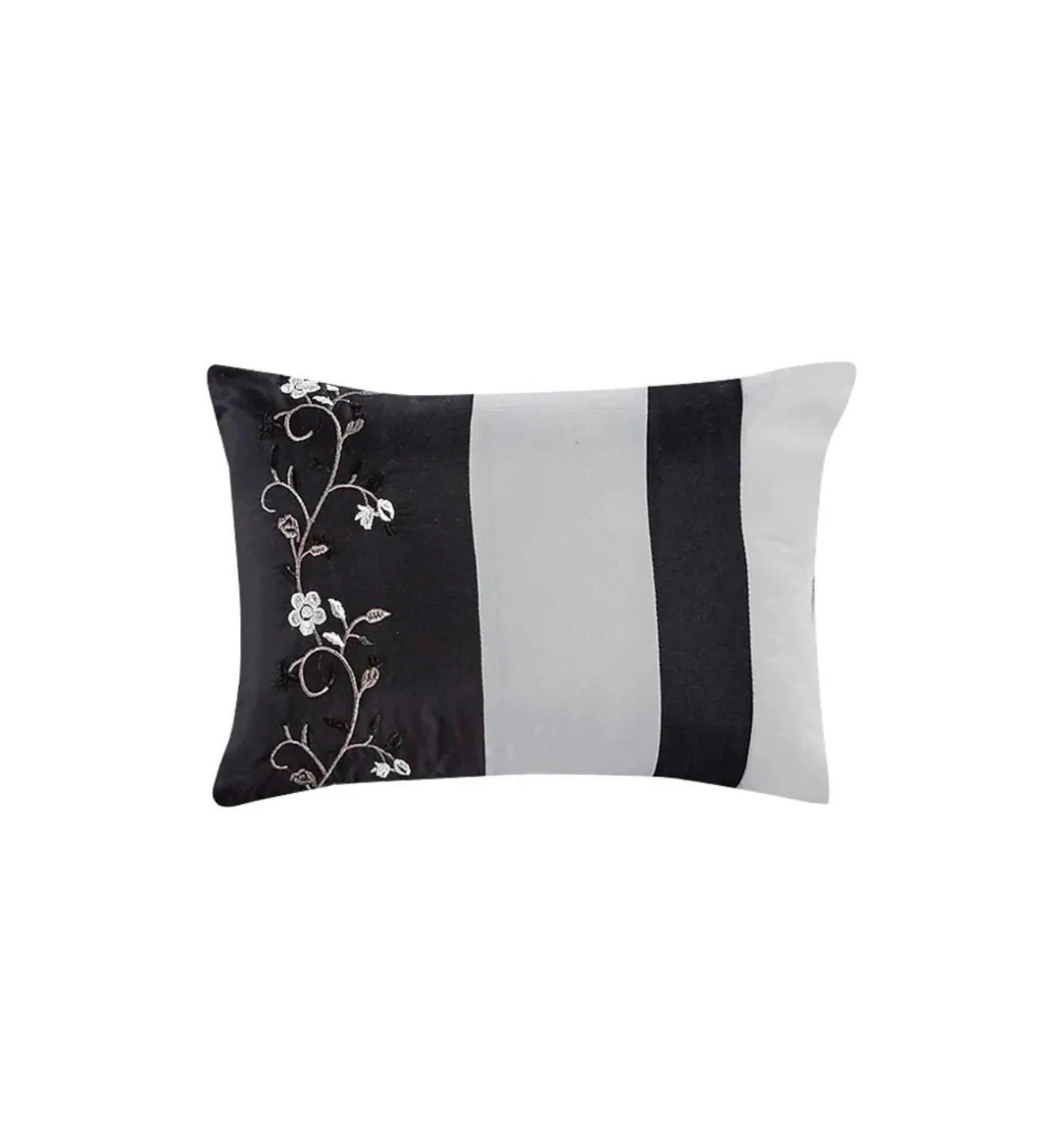 Black and White Striped Bedding Set with Floral Embroidery - photo 5