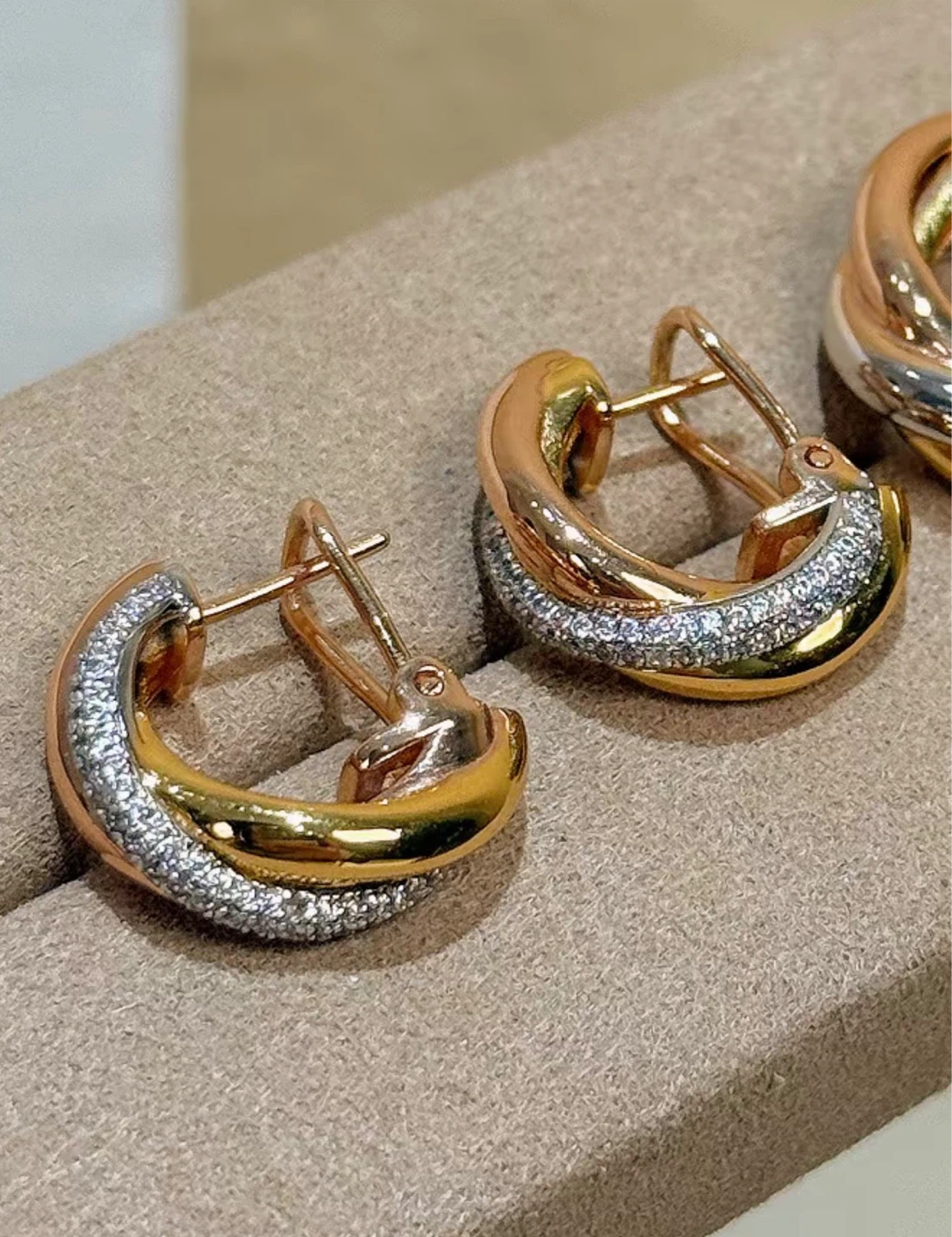 Cartier Style Trinity CZ Hoop Earrings