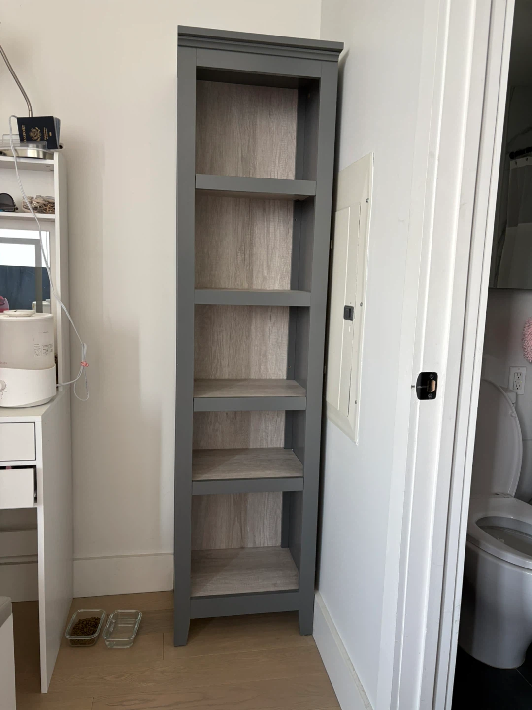 Gray Tall Narrow Bookcase