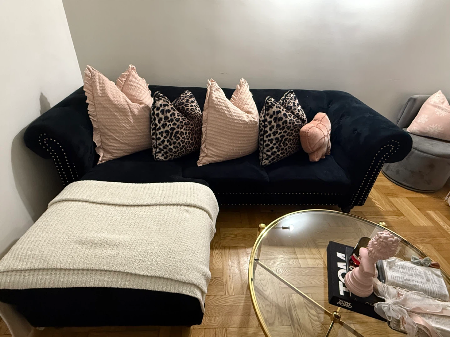 Black Velvet Chesterfield Sofa with Stud Detailing