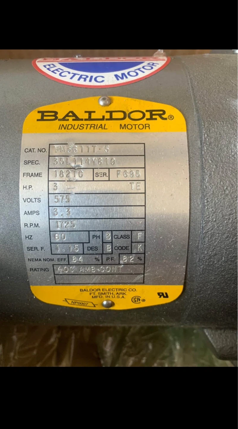 Baldor Industrial Electric Motor VM611T-5 3 HP 575V - photo 5