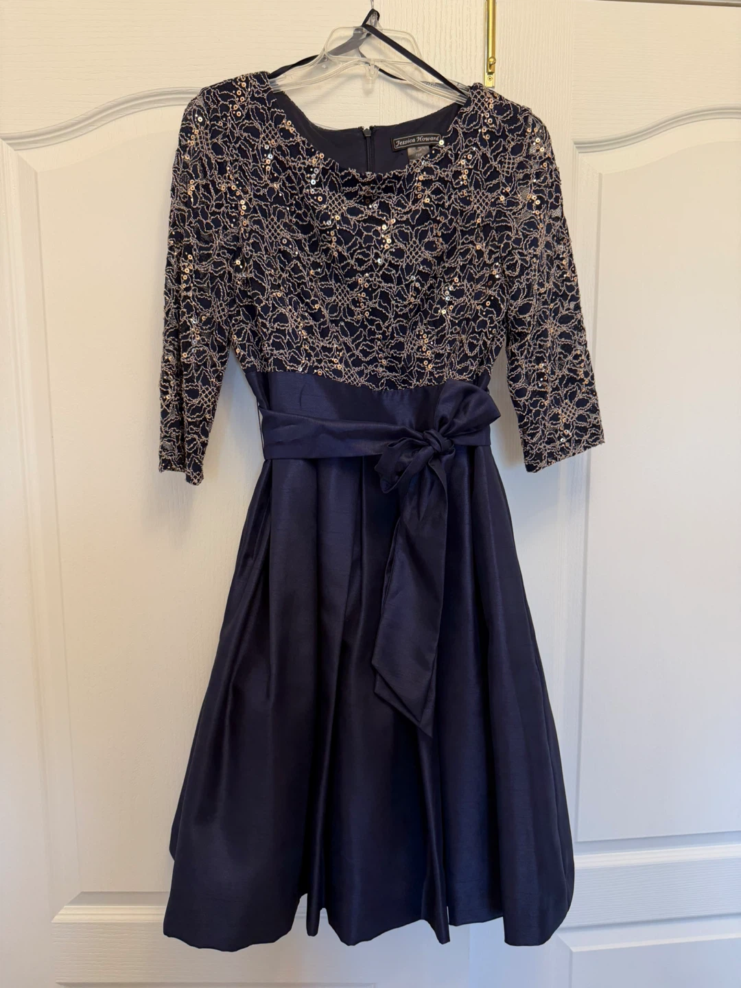Jessica Howard Navy Lace Sequin Dress Size 12P