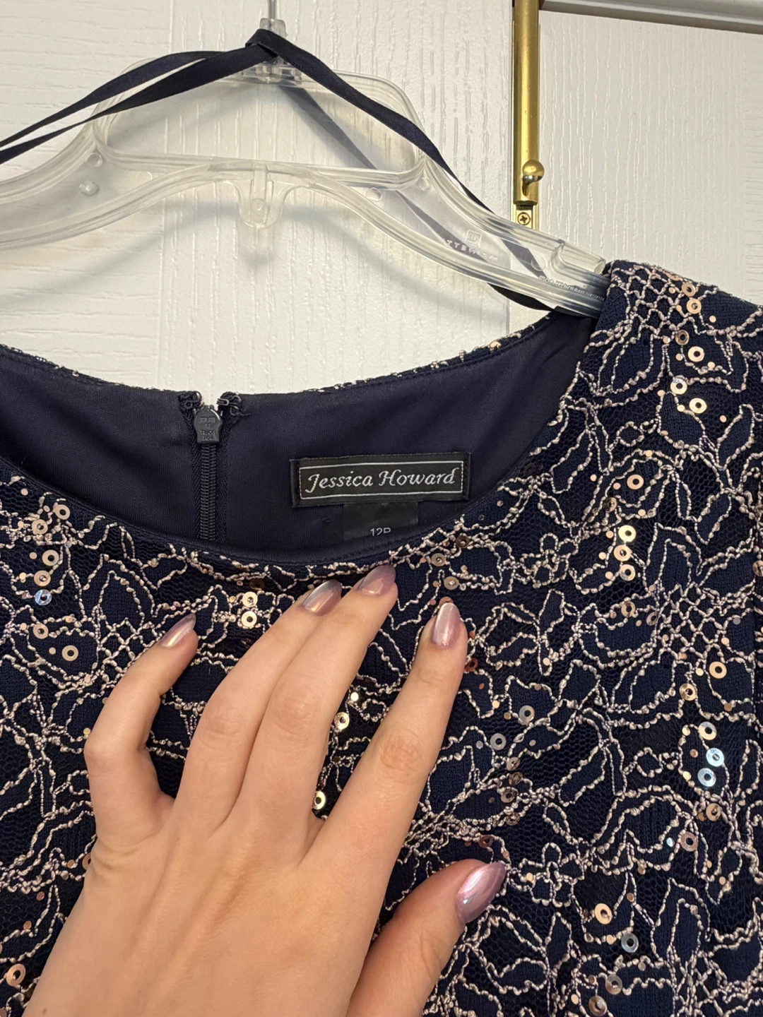 Jessica Howard Navy Lace Sequin Dress Size 12P - photo 3