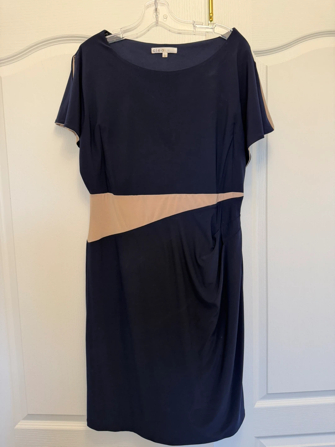 Cleo Navy Blue Dress with Beige Accent - Size L
