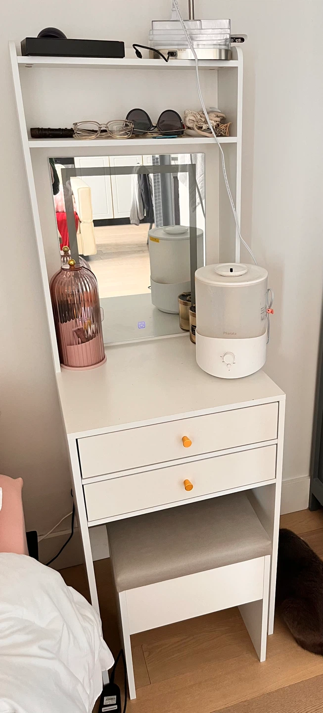 Vanity Table with Lighted Mirror and Stool