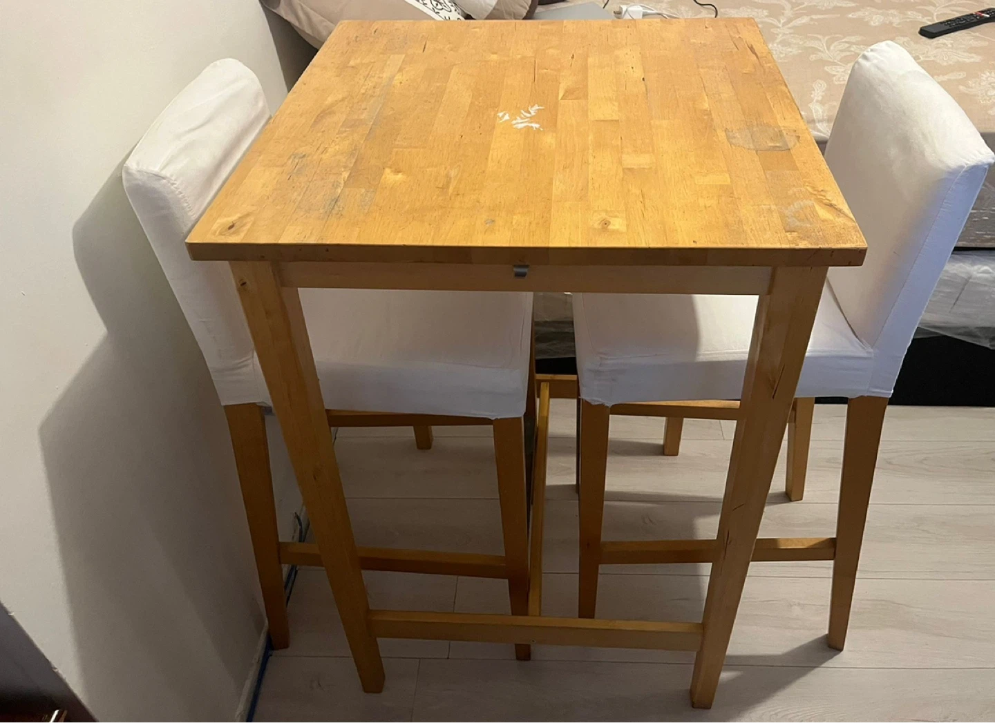 Wooden Counter Height Table with 2 White Chairs - photo 2