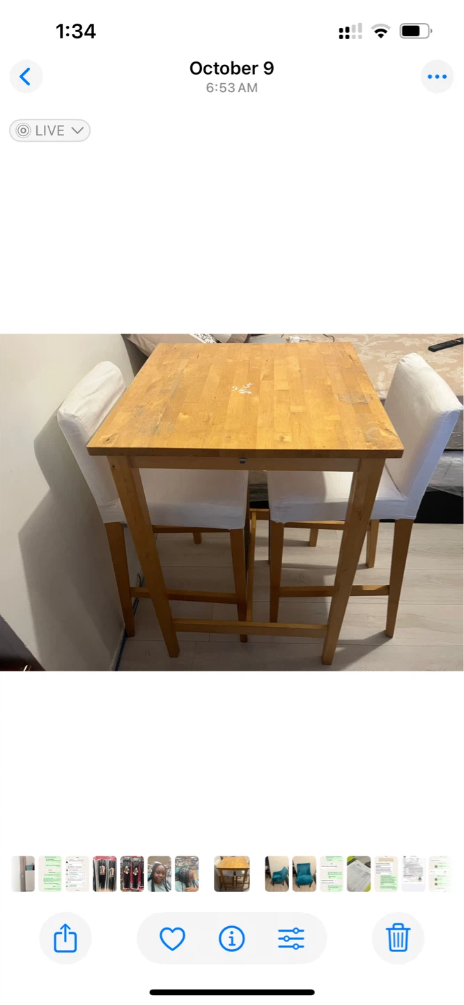 Wooden Counter Height Table with 2 White Chairs